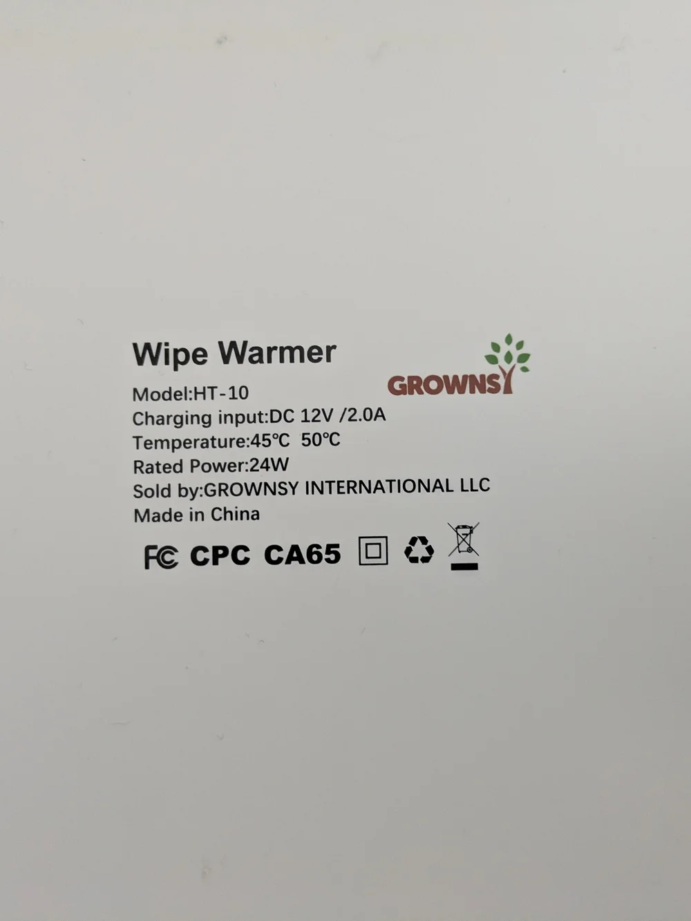 GROWNSY HT-10 Wipe Warmer in White